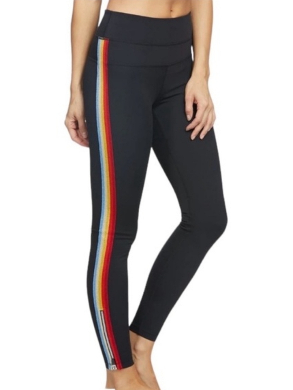 Spiritual Gangster Rainbow Stripe Leggings Zip Ankle Black Athleisure Yoga Med.